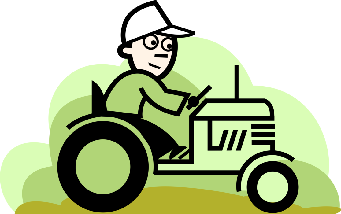Vector Illustration of Farmer Drives Farming and Agriculture Equipment Farm Tractor