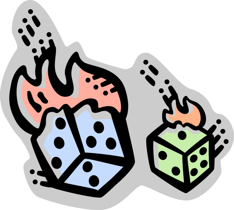 Vector Illustration of Burning Dice used in Pairs in Casino Games of Chance or Gambling on Fire with Flames