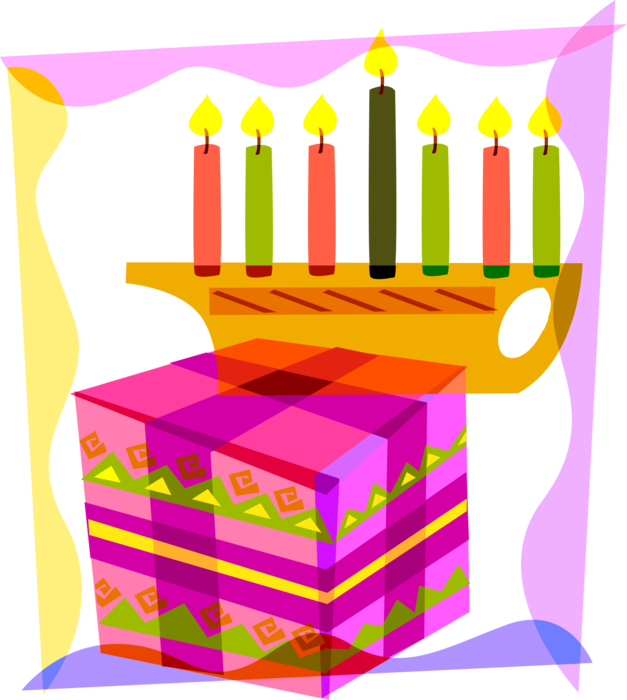 Vector Illustration of Traditional African Kinara Candle Holder of Kwanzaa with First Fruit Festival Gift Present