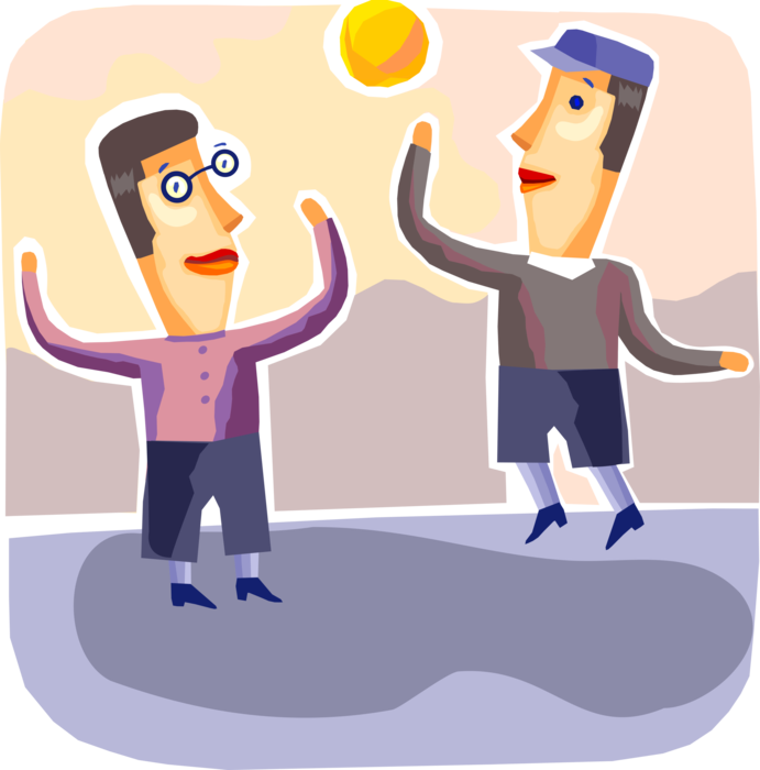 Vector Illustration of Children Play Basketball with Ball in Schoolyard