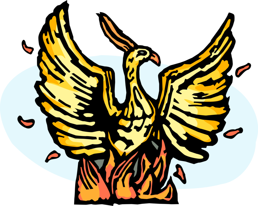 Vector Illustration of Greek Mythology Rising Phoenix Obtains New Life by Arising from Ashes of Predecessor