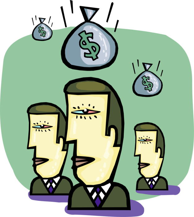 Vector Illustration of Businessmen Enjoy Cash Money Bag Profits Windfall Bonanza