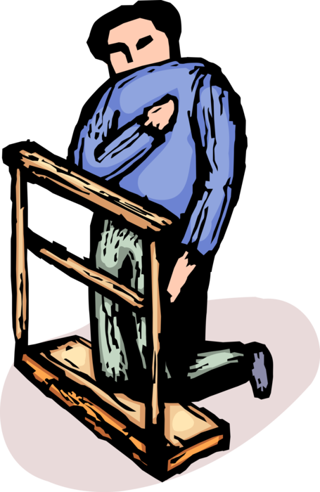 Vector Illustration of Religious Parishioner Kneels While Praying in Church