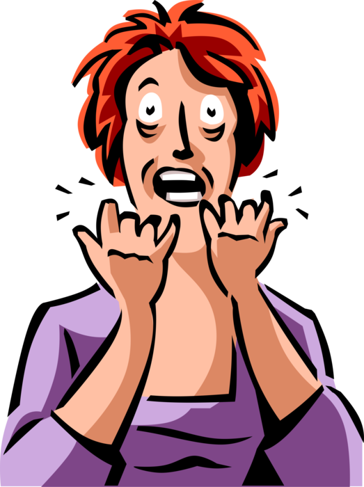 Vector Illustration of Hysterical Businesswoman Overcome by Panic Attack Awaiting Workplace Layoff Announcement