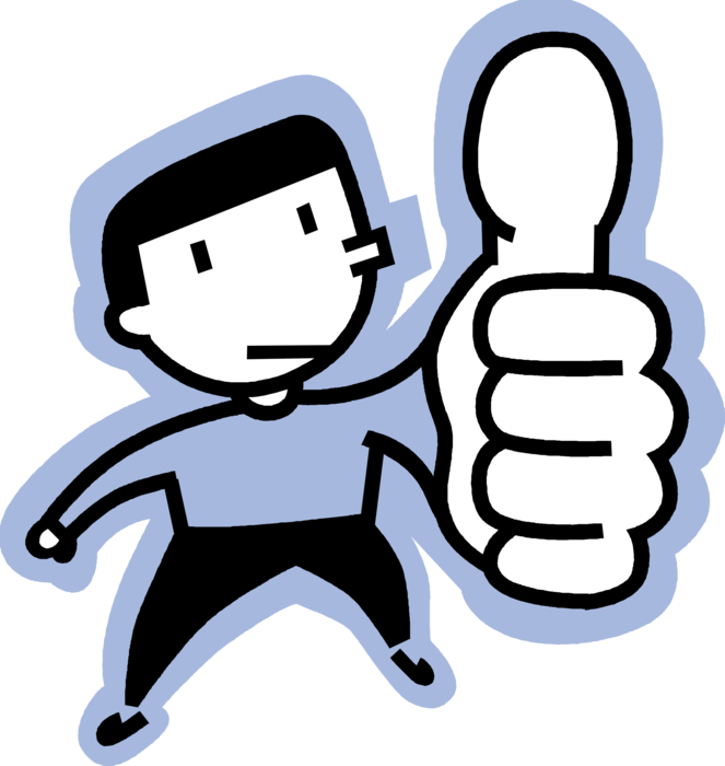 Vector Illustration of Man Gives Thumbs Up or Thumbs-Up Nonverbal Communication Hand Gesture of Approval