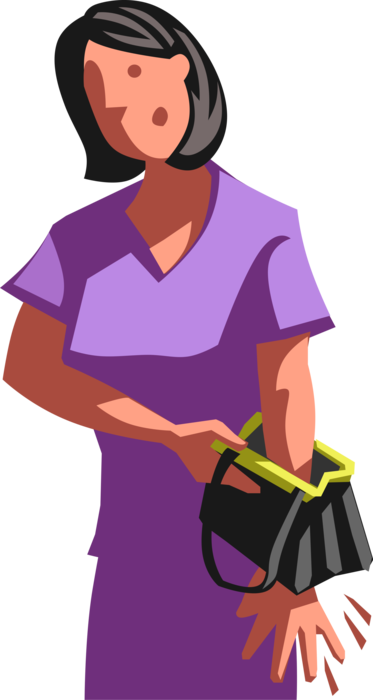 Vector Illustration of Desperate Businesswoman with Hand in Empty Purse Realizes She's Financially Broke