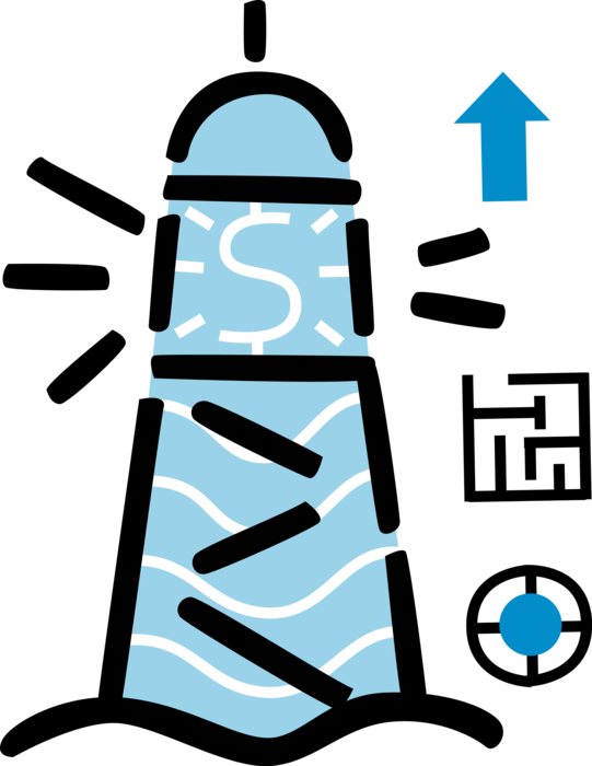 Vector Illustration of Lighthouse Beacon Emits Light as Navigational Aid for Maritime Vessels