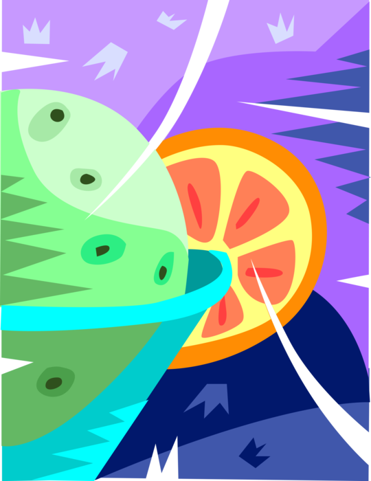 Vector Illustration of Bowl of Ice Cream Sweetened Frozen Food Snack or Dessert with Citrus Orange Slice