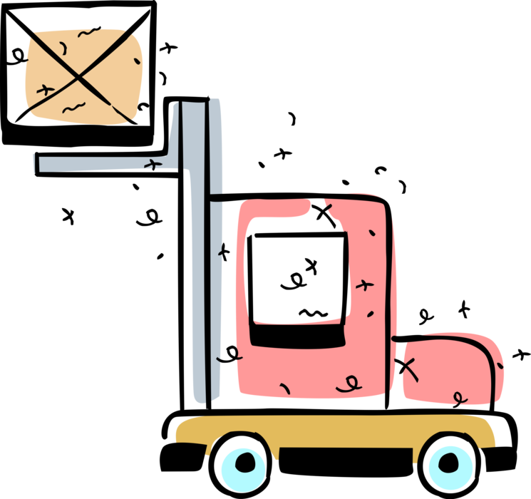 Vector Illustration of Industrial Forklift Truck Lifts Heavy Objects in Warehouse