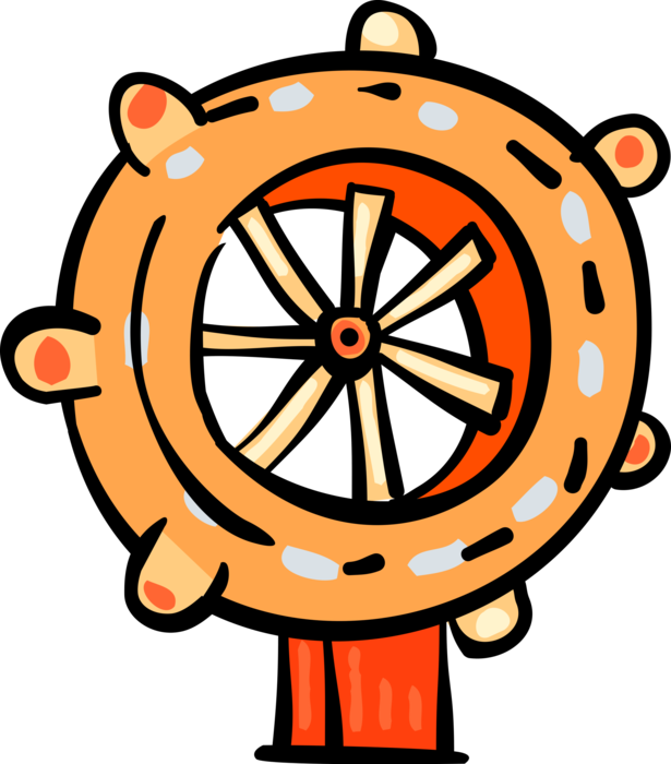 Vector Illustration of Ship's Helm Wheel or Boat's Wheel Steers Ship and Changes Vessel's Course