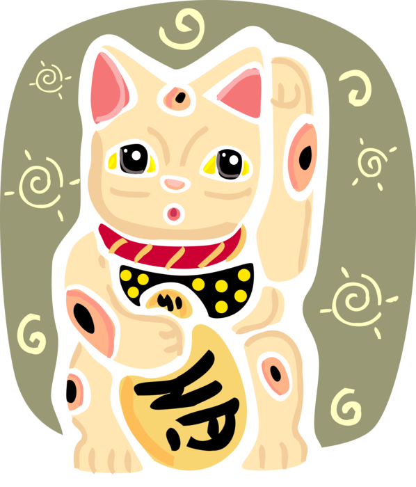 Vector Illustration of Japanese Maneki-Neko Figurine Beckoning Cat Brings Good Luck to Owner