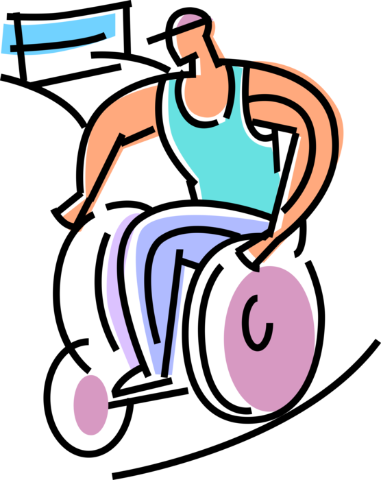 Vector Illustration of Paralympic Sports Athlete with Disabilities Performs in Wheelchair Cycling Race
