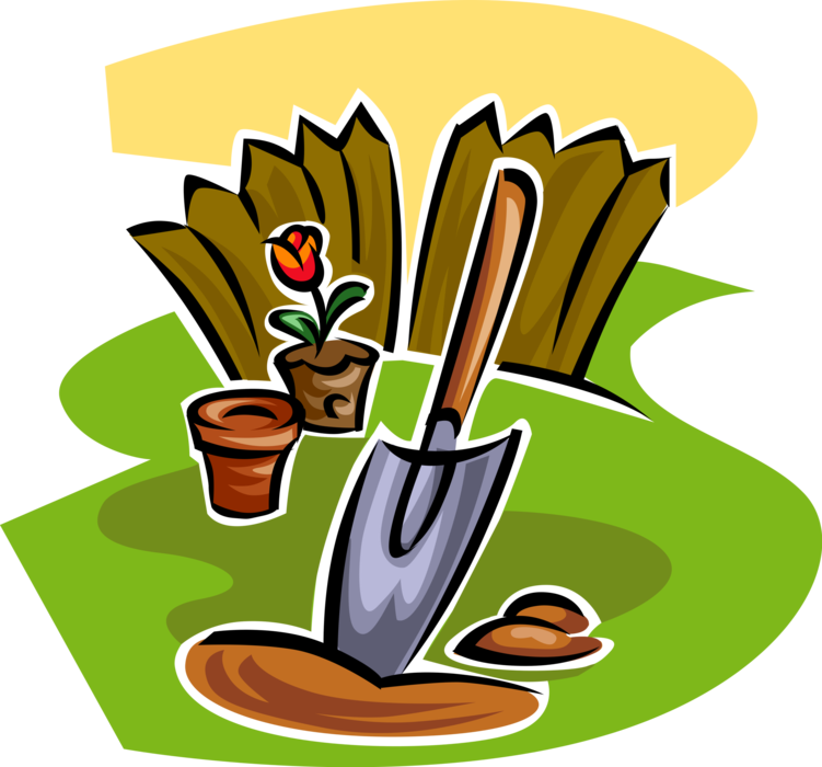 Vector Illustration of Gardening Trowel Spade Shovel Digs in Garden