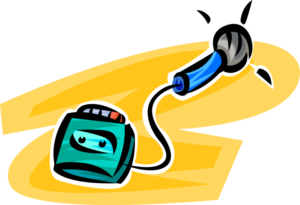 Vector Illustration of Audio Equipment Microphone and Tape Recorder