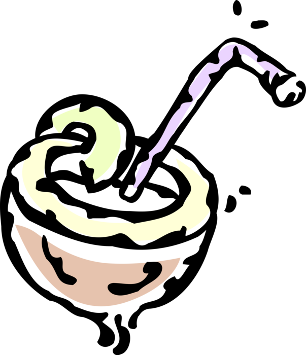Vector Illustration of Alcohol Beverage Cocktail Drink in Coconut Shell