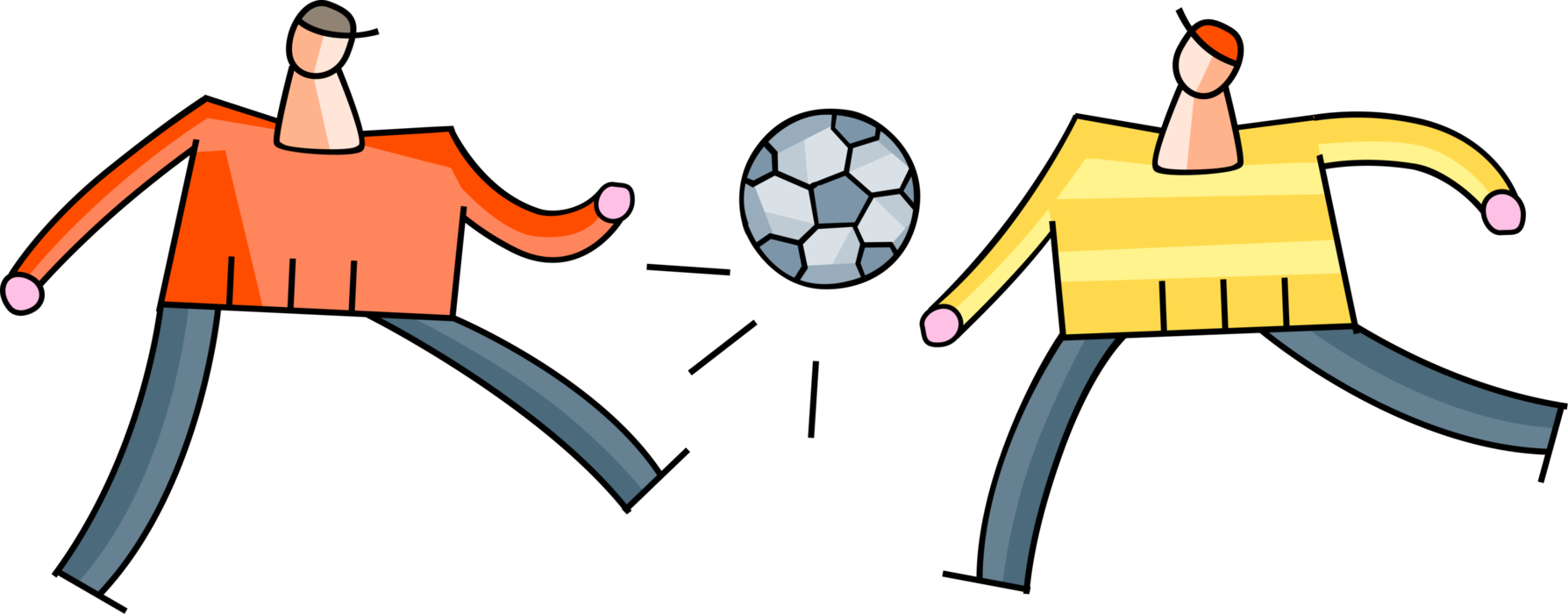 Vector Illustration of Sport of Soccer Football Player Kick Ball During Game on Field Pitch