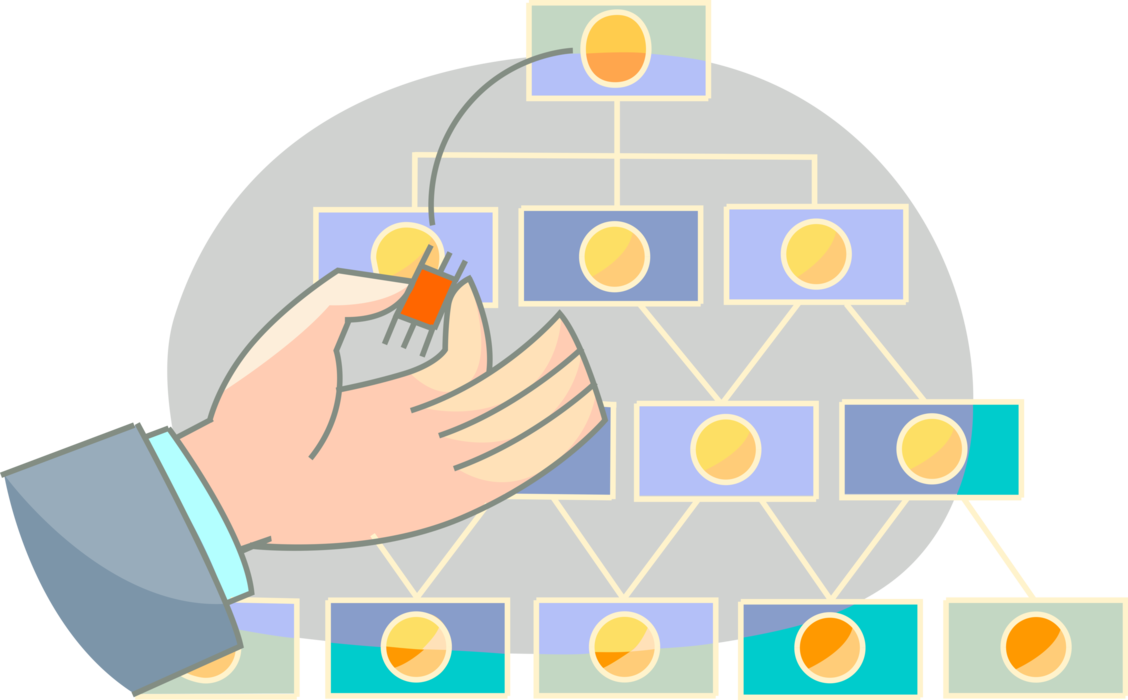 Vector Illustration of Hand with Computer Circuit Chip Electrically Connects Electronic Components