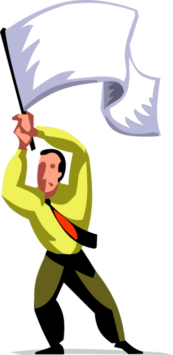 Vector Illustration of Businessman Surrenders Waving White Flag of Truce or Ceasefire