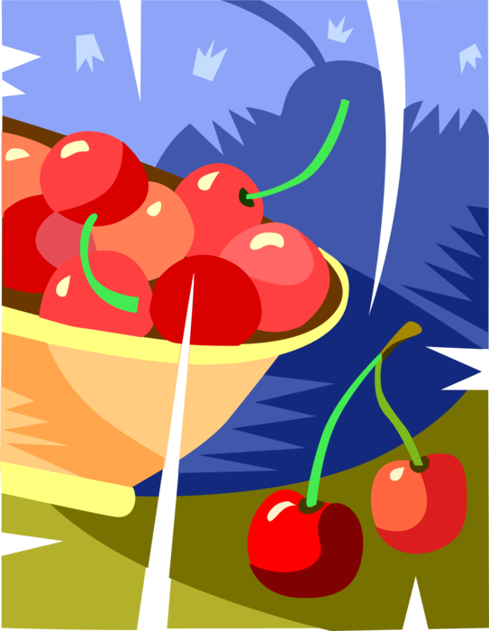 Vector Illustration of Bowl of Sweet Fruit Cherries