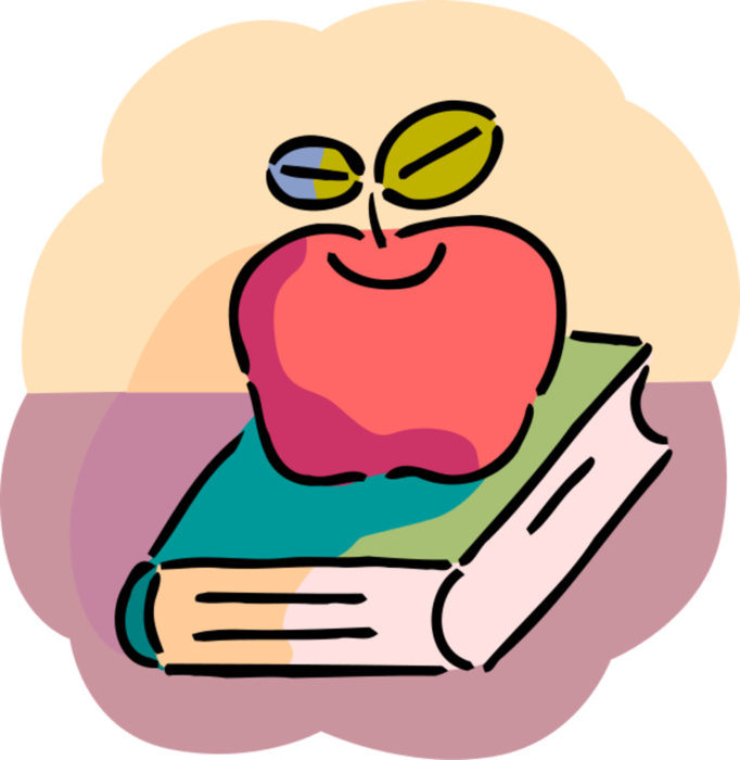 Vector Illustration of Schoolbook Textbook Book with Apple for Teacher