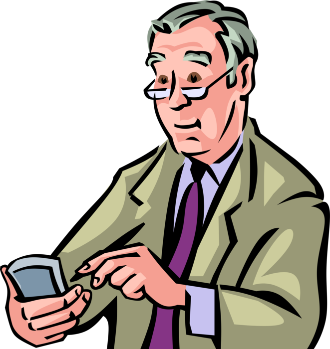 Vector Illustration of Executive Businessman Accesses Mobile Smartphone Phone with Stylus Pen