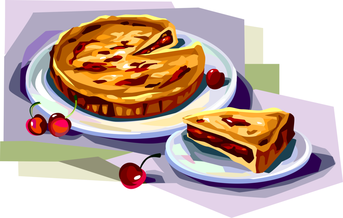 Vector Illustration of Cherry Almond Tarte Baked Sweet Dessert