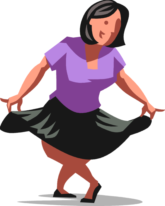 Vector Illustration of Businesswoman Takes Formal Greeting Curtsy Bending Knees and Bowing Head