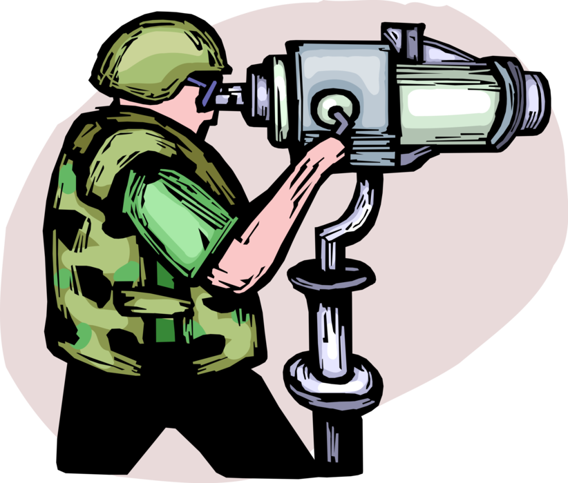 Vector Illustration of United States Military Navy Marine Scouting with High Powered Telescope