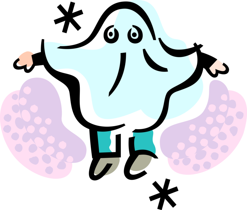 Vector Illustration of Child Dressed in Ghost Phantom, Apparition, Spirit, Spook Costume for Halloween