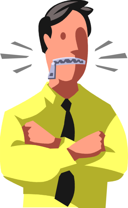 Vector Illustration of Businessman Maintains Secrecy and Remains Silent with Mouth Zipped or Zippered