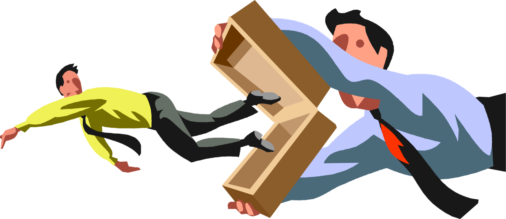 Vector Illustration of Businessman Traps Business Colleague in Trap Box