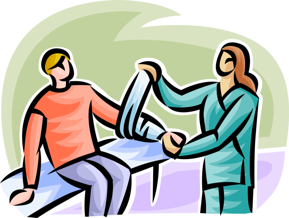 Vector Illustration of Hospital Health Care Nurse Applies Plaster Cast on Accident Patient Arm