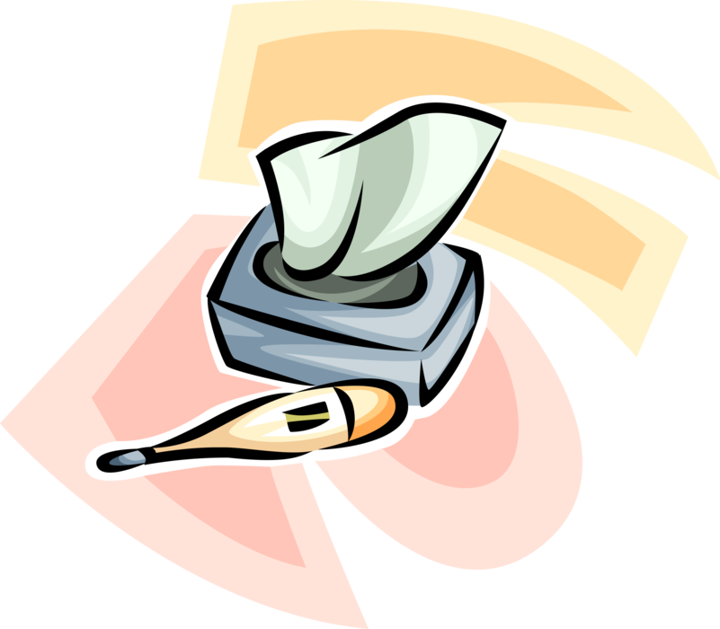 Vector Illustration of Digital Thermometer for Taking Patient's Temperature with Kleenex Tissue