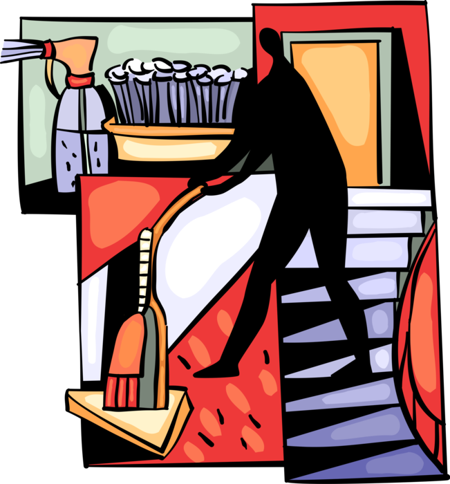 Vector Illustration of Cleaning Service Maid Vacuuming Dirt with Vacuum in House