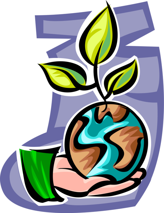 Vector Illustration of Nurturing Ecological Hand with Planet Earth and Healthy Plant