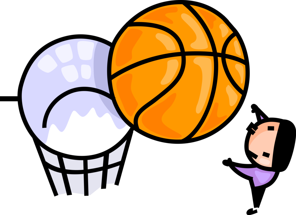 Vector Illustration of Sport of Basketball Game Player Shoots Game Ball at Hoop Goal Net
