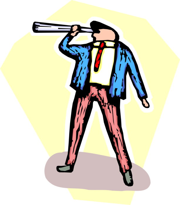 Vector Illustration of Businessman Looks Through Telescope for Insight and Direction