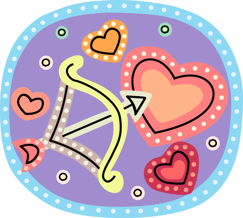 Vector Illustration of Cupid God of Desire and Erotic Love with Archery Arrow and Romantic Love Hearts