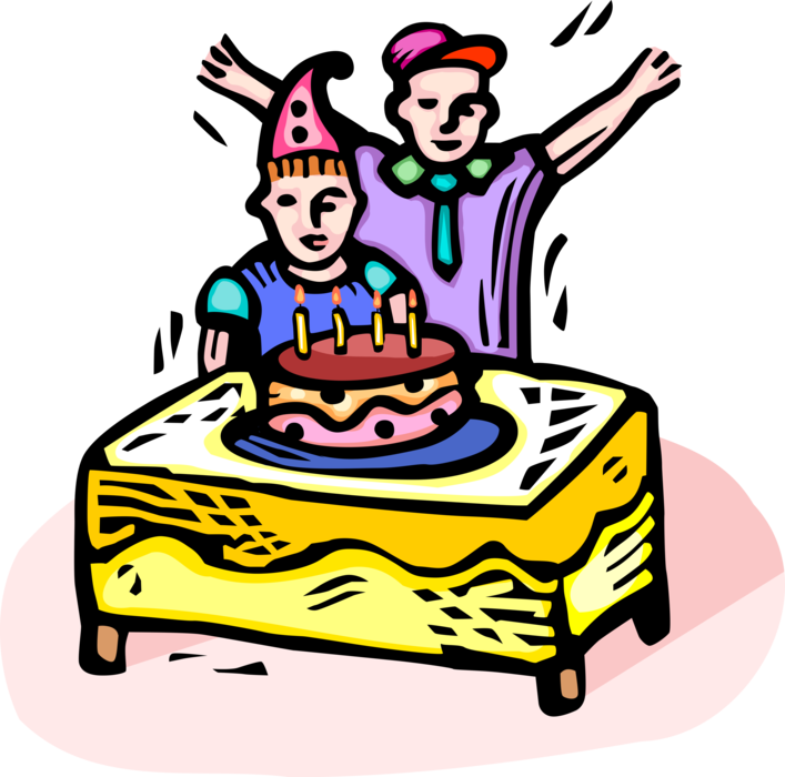 Vector Illustration of Birthday Party Celebration with Birthday Cake and Candles