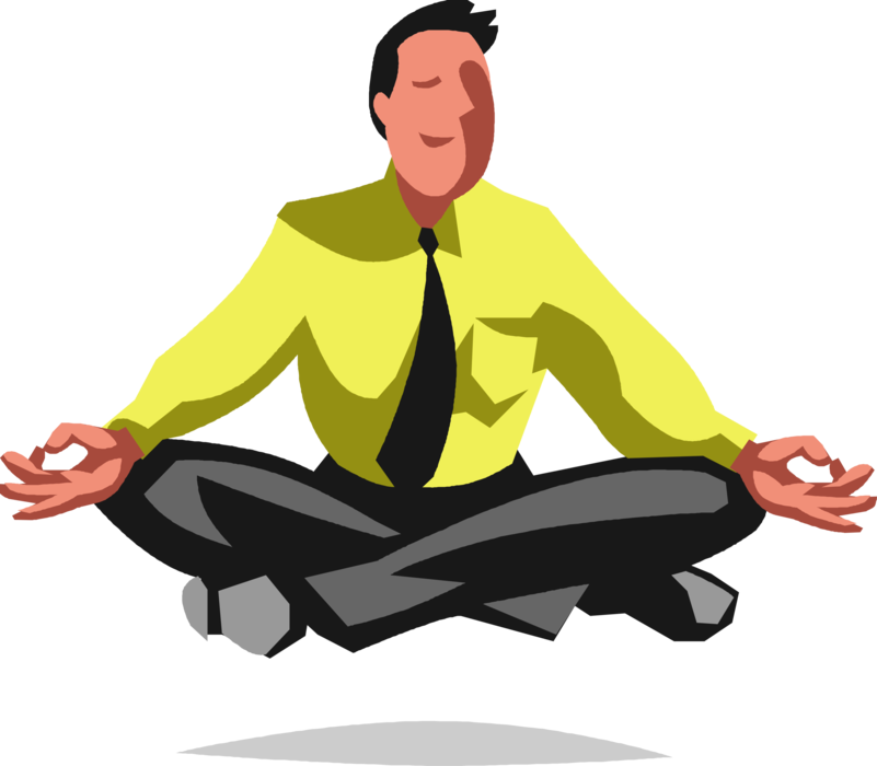Vector Illustration of Zen Businessman Meditates to Attain Higher State of Consciousness