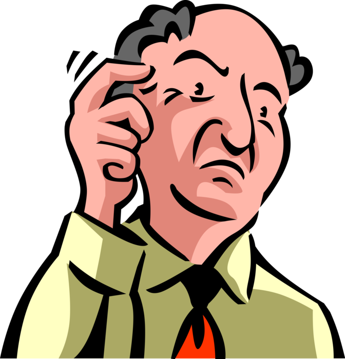Vector Illustration of Bewildered Businessman Scratches Head in Confusion