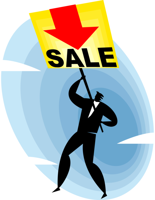 Vector Illustration of Businessman Advertiser Advertising with Retail Sale Sign