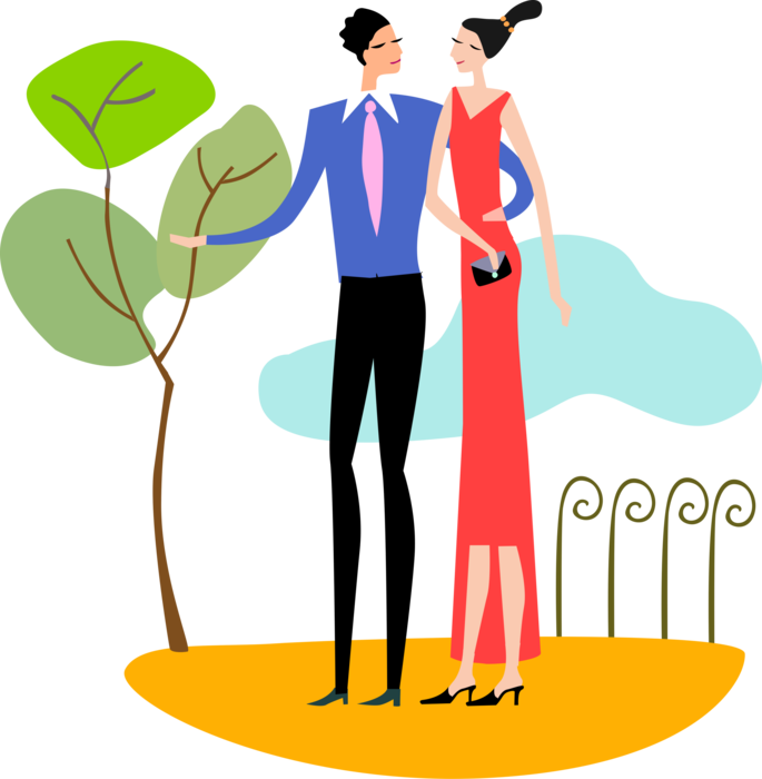 Vector Illustration of Romantic Couple in Relationship Take Walk in Park