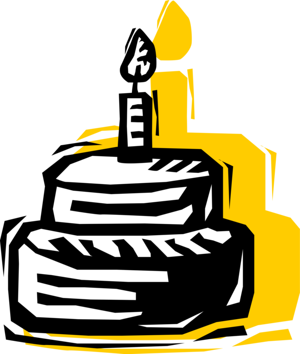 Vector Illustration of First Birthday Cake with Lit Candle