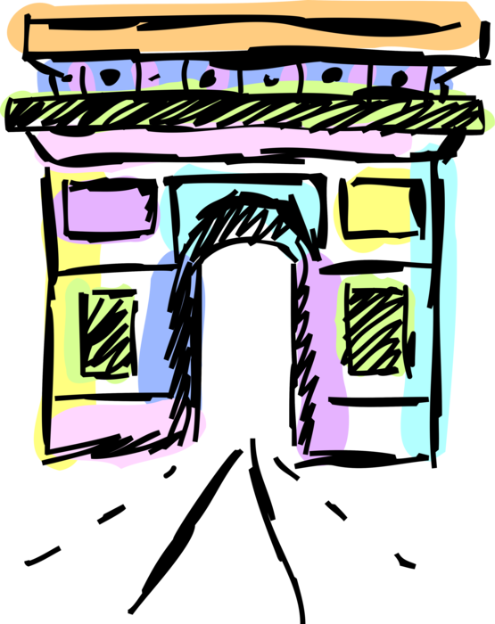 Vector Illustration of Arc de Triomphe Triumphal Arch of the Star Famous Monument, Place Charles de Gaulle, Paris, France