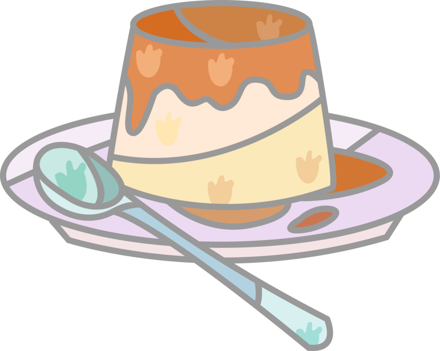 Vector Illustration of Lemon Custard Pudding Cake Dessert on Plate with Spoon