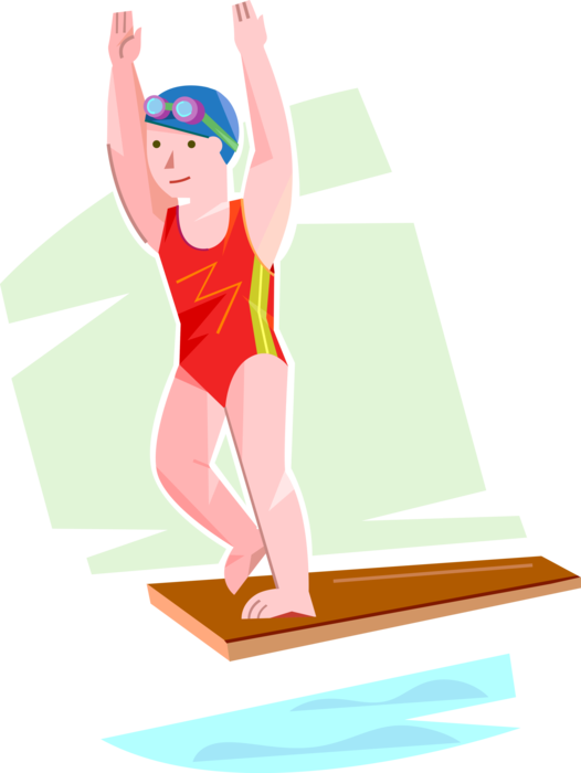 Vector Illustration of Diver Bounces on Diving Board to Dive into Swimming Pool