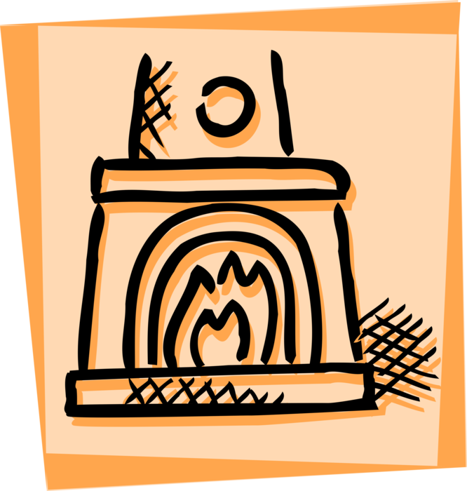 Vector Illustration of Fireplace Hearth with Burning Wood Fire