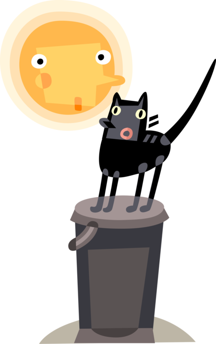 Vector Illustration of Scared Halloween Black Cat Associated with Witchcraft, Ill Omens, and Death and Moon
