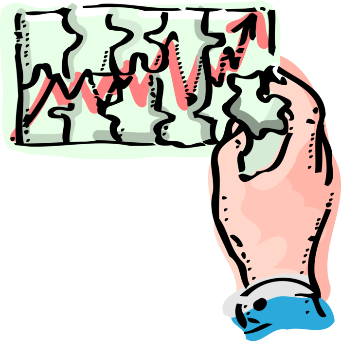Vector Illustration of Hand Inserts Essential Missing Jigsaw Puzzle Piece in Financial Analysis Chart